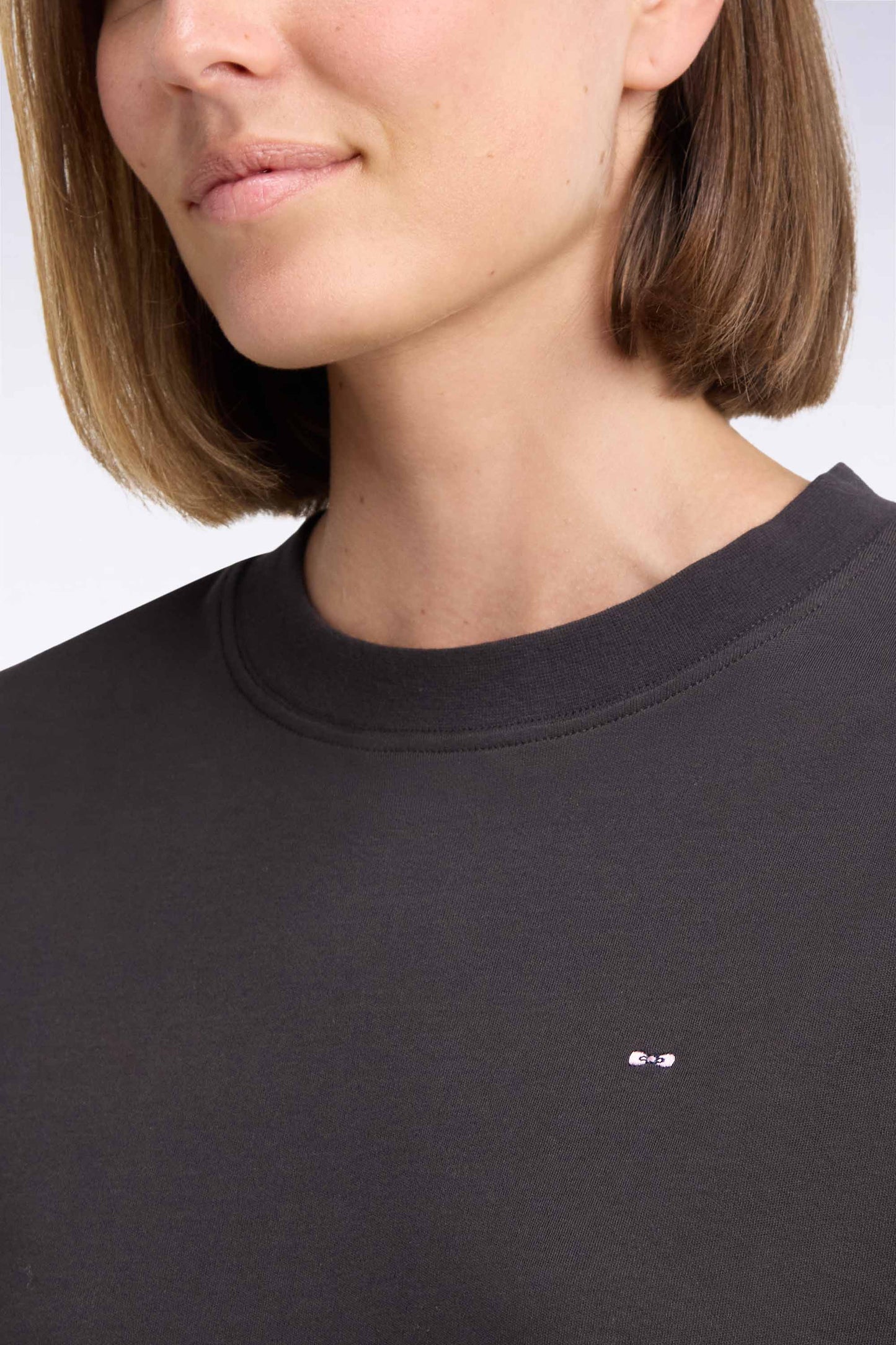 T-shirt col rond unisexe à manches courtes en coton mercerisé marron coupe loose