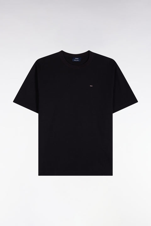 T-shirt col rond unisexe à manches courtes en coton mercerisé noir coupe loose - Image 3
