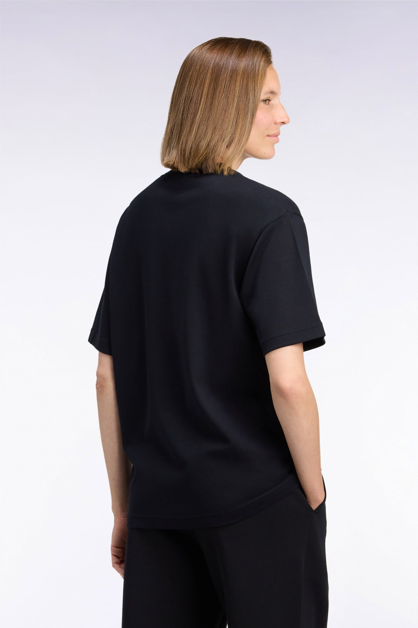 T-shirt col rond unisexe à manches courtes en coton mercerisé noir coupe loose