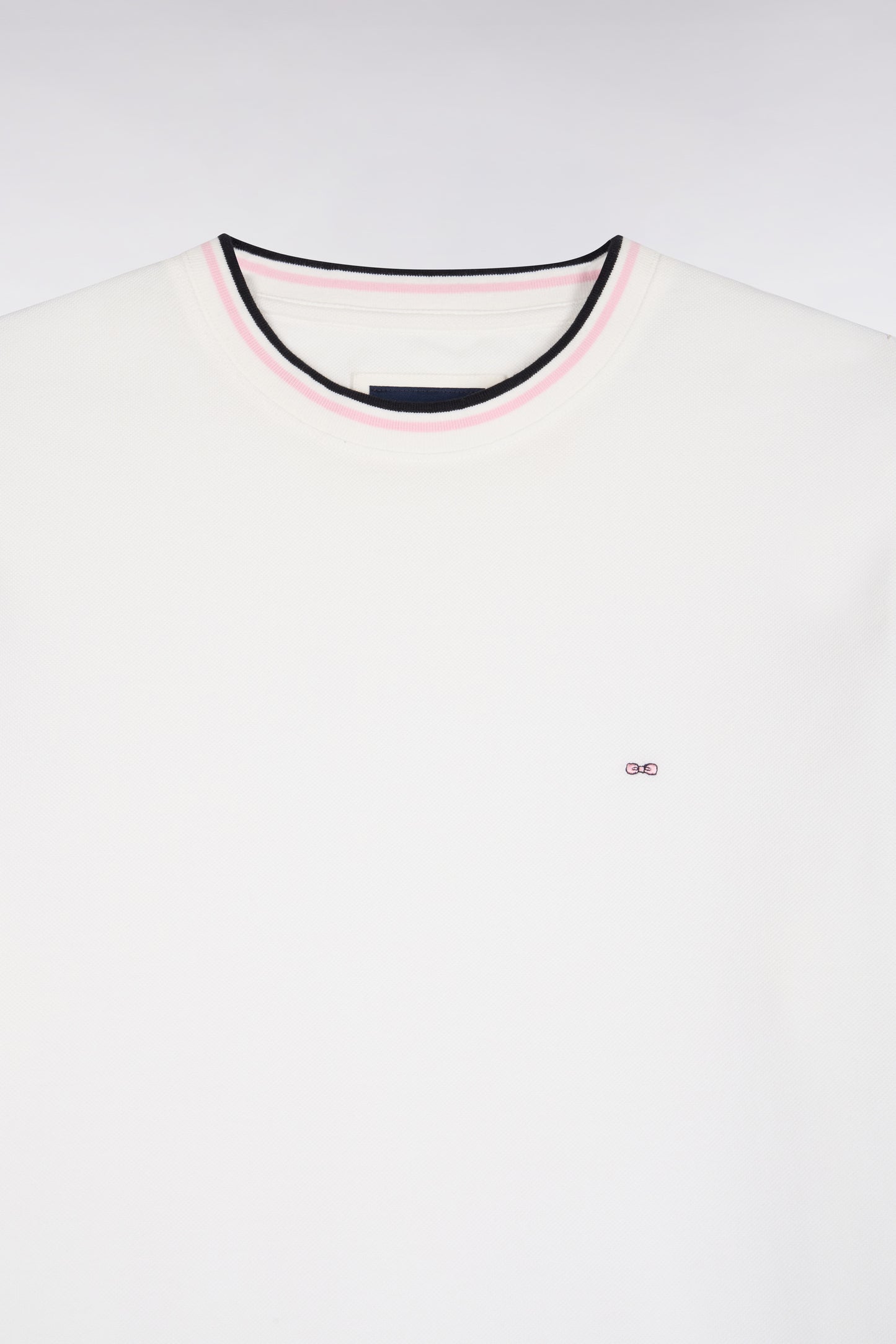 T-shirt manches courtes en coton écru à bords-côtes rayés coupe droite