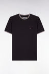 T-shirt manches courtes en coton noir à bords-côtes rayés coupe droite