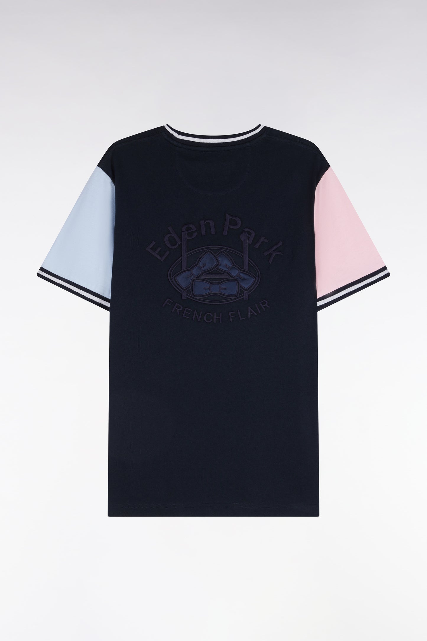 T-shirt manches courtes en coton tricolore coupe droite