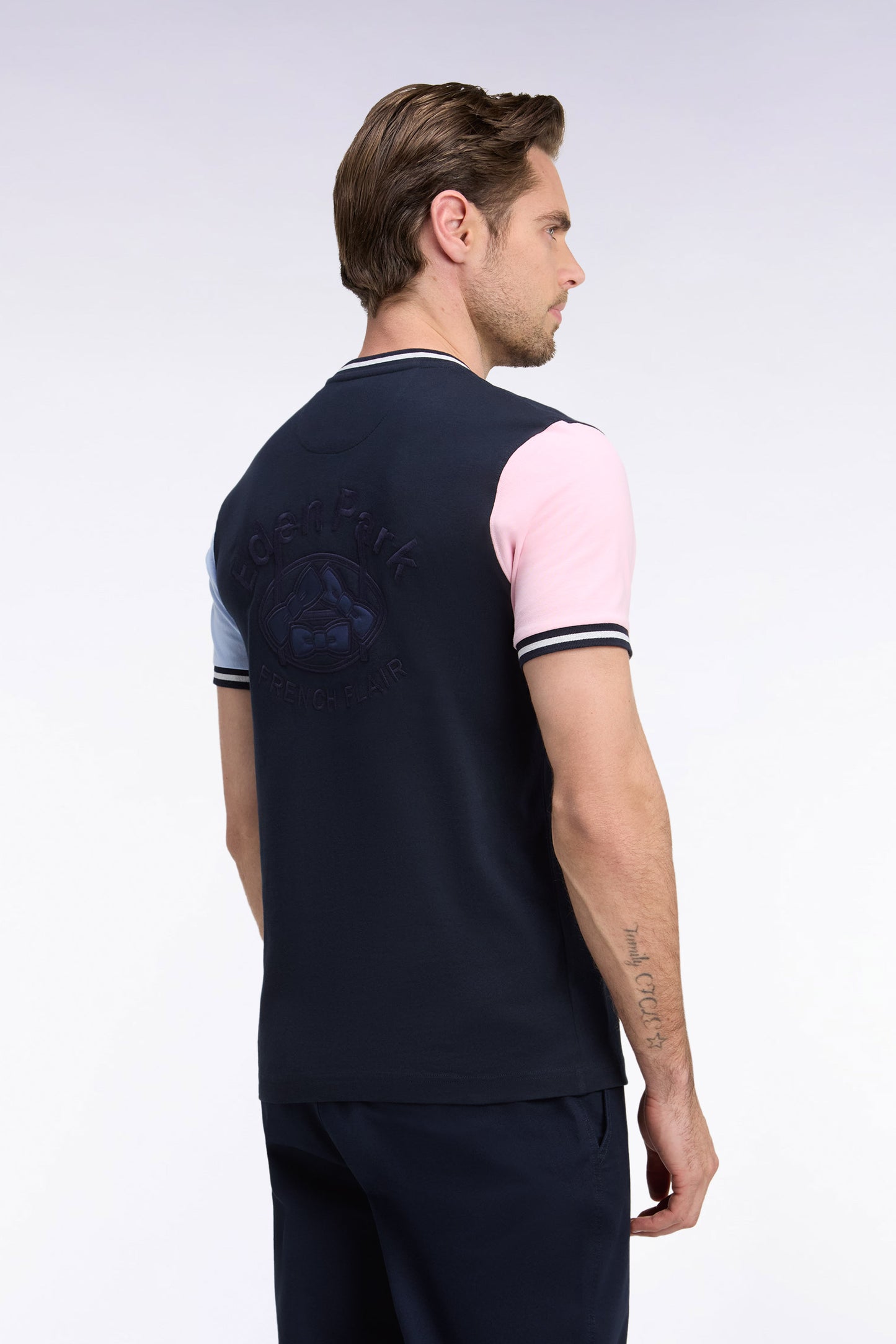 T-shirt manches courtes en coton tricolore coupe droite