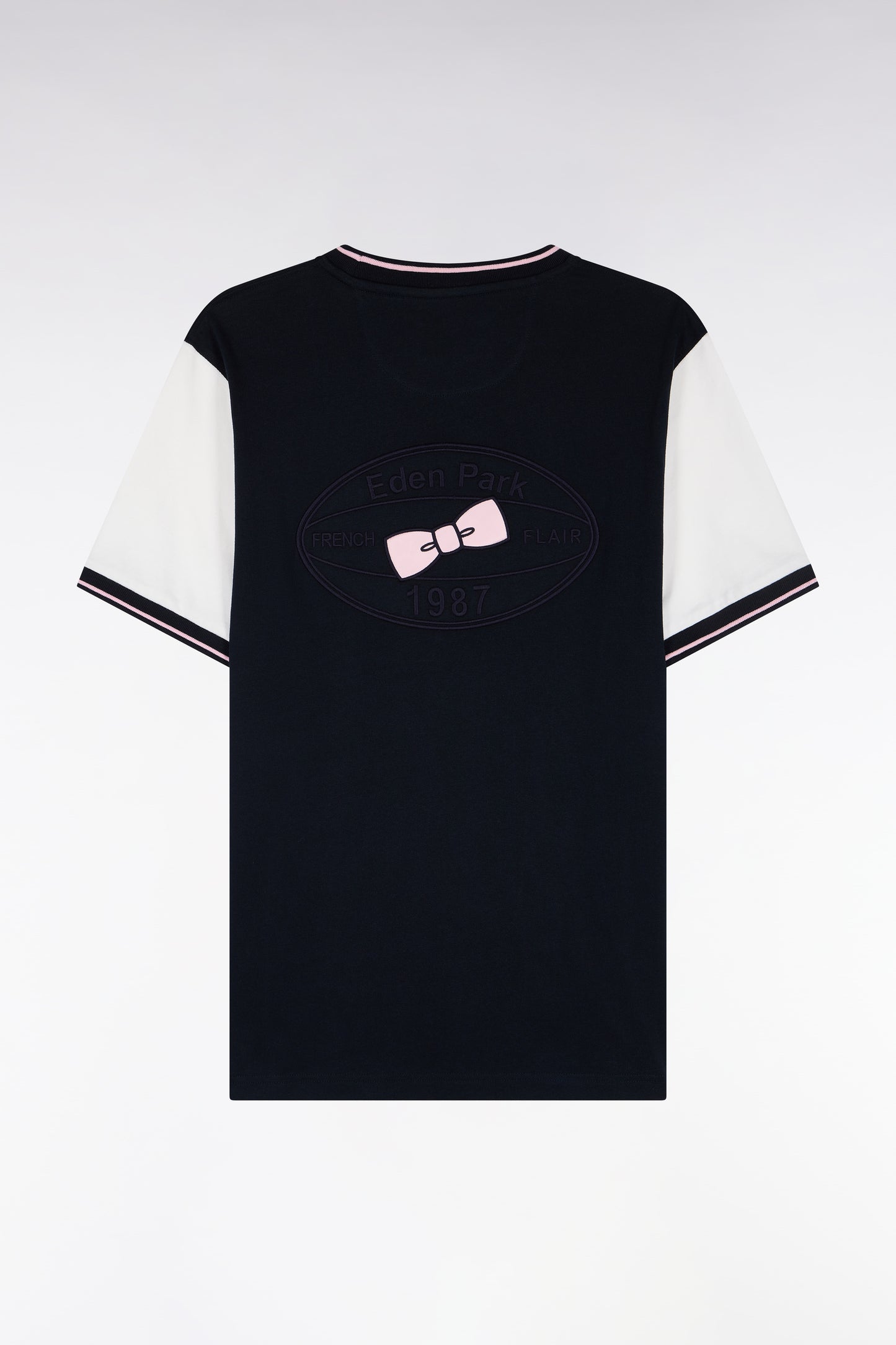 T-shirt manches courtes marine à manches écrues coupe droite