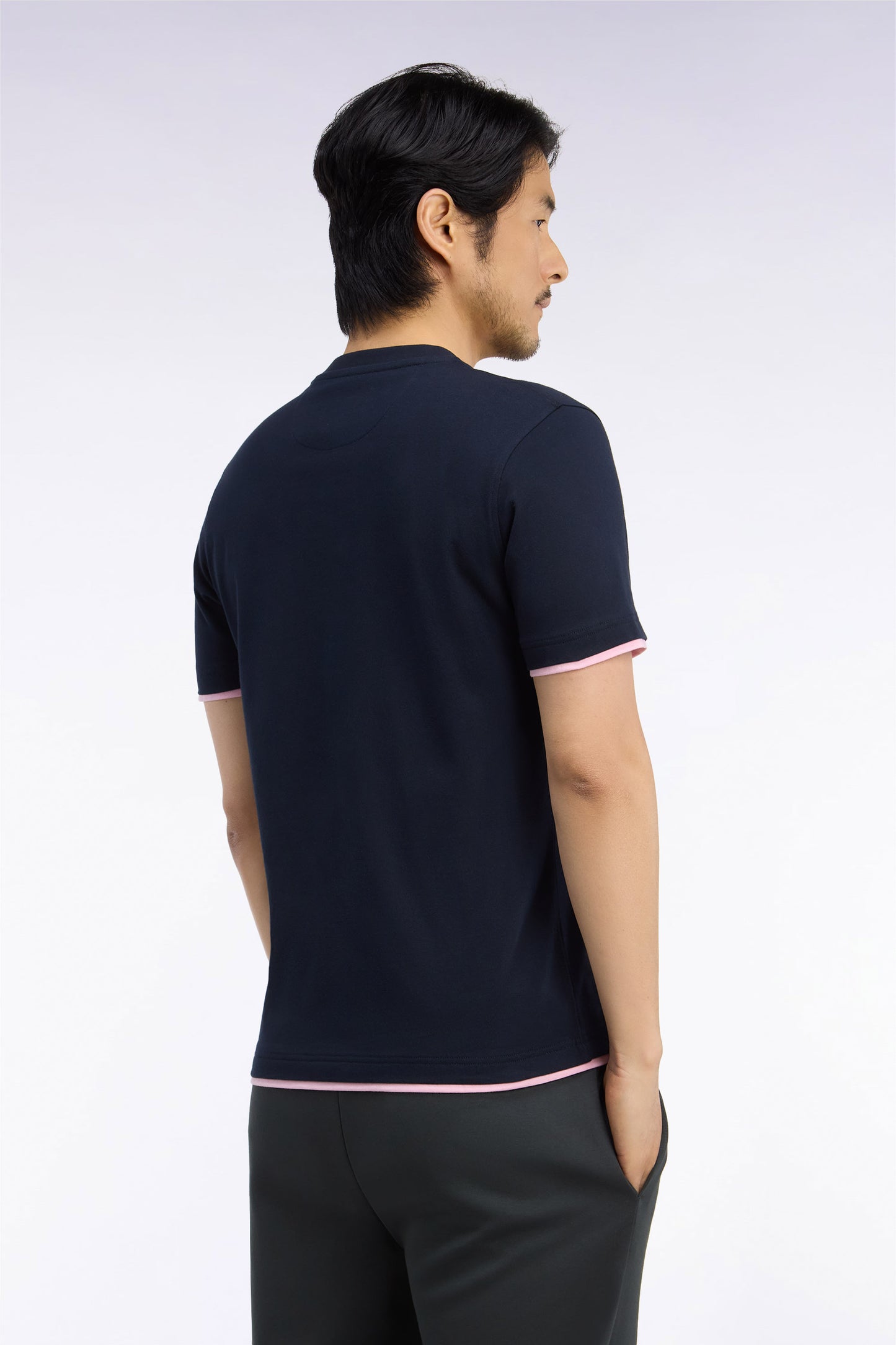 T-shirt manches courtes bicolore à découpe kaki brodé coupe droite