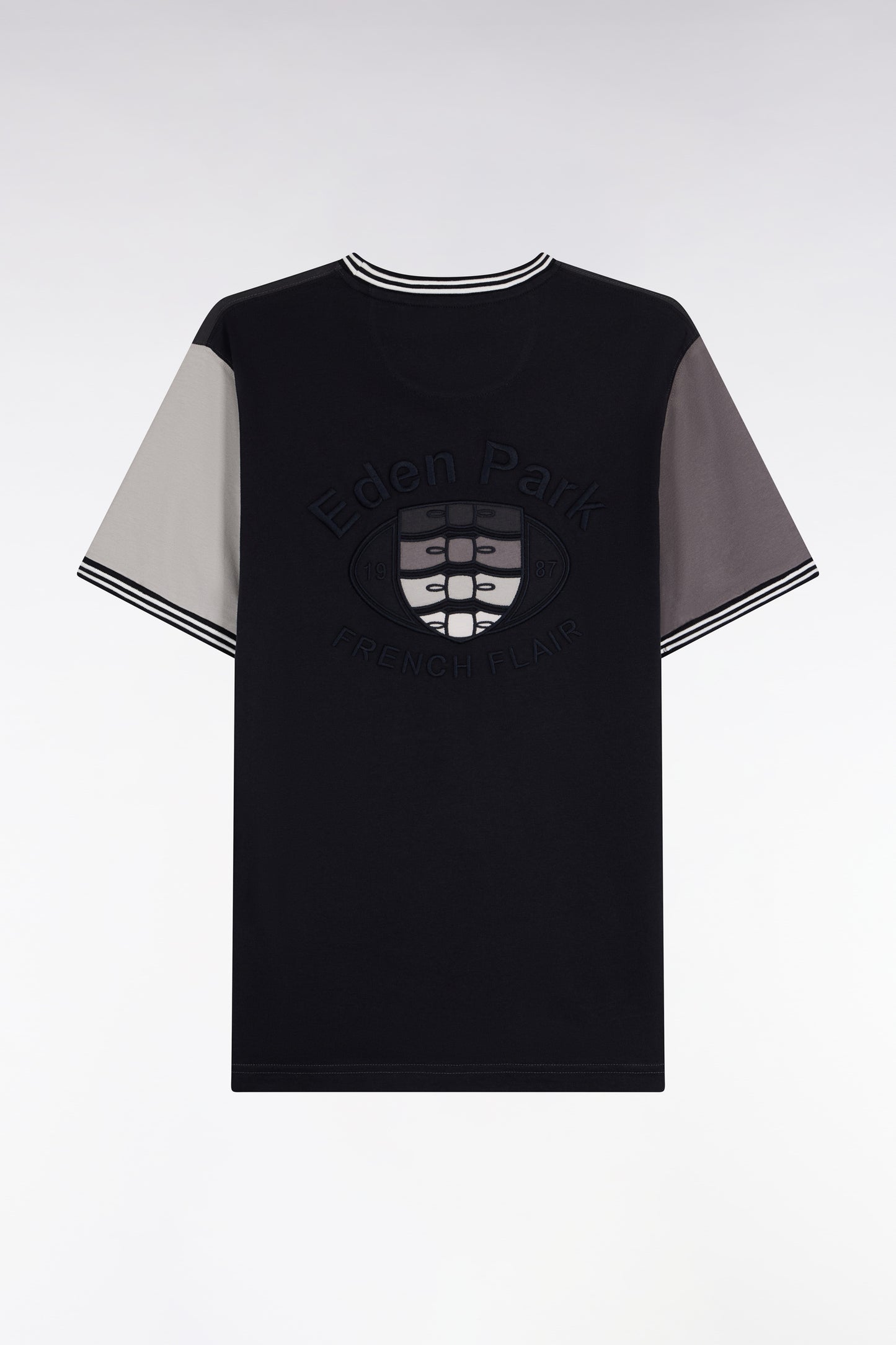 T-shirt à manches courtes bicolore gris coupe droite