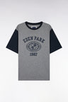 Short-sleeved T-shirt in navy and gray screen-printed cotton, straight cut