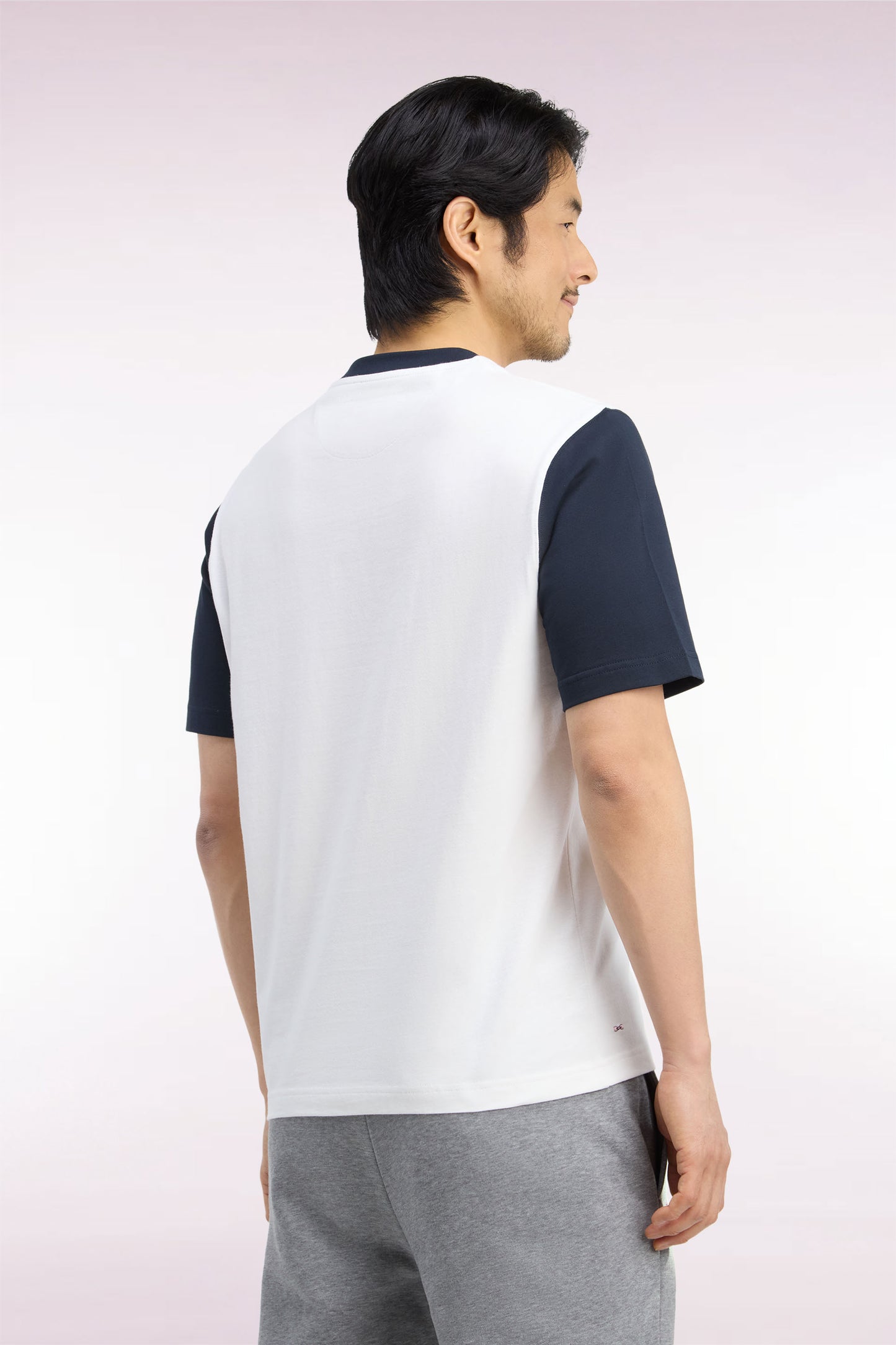 T-shirt manches courtes bicolore en coton écru sérigraphié coupe droite