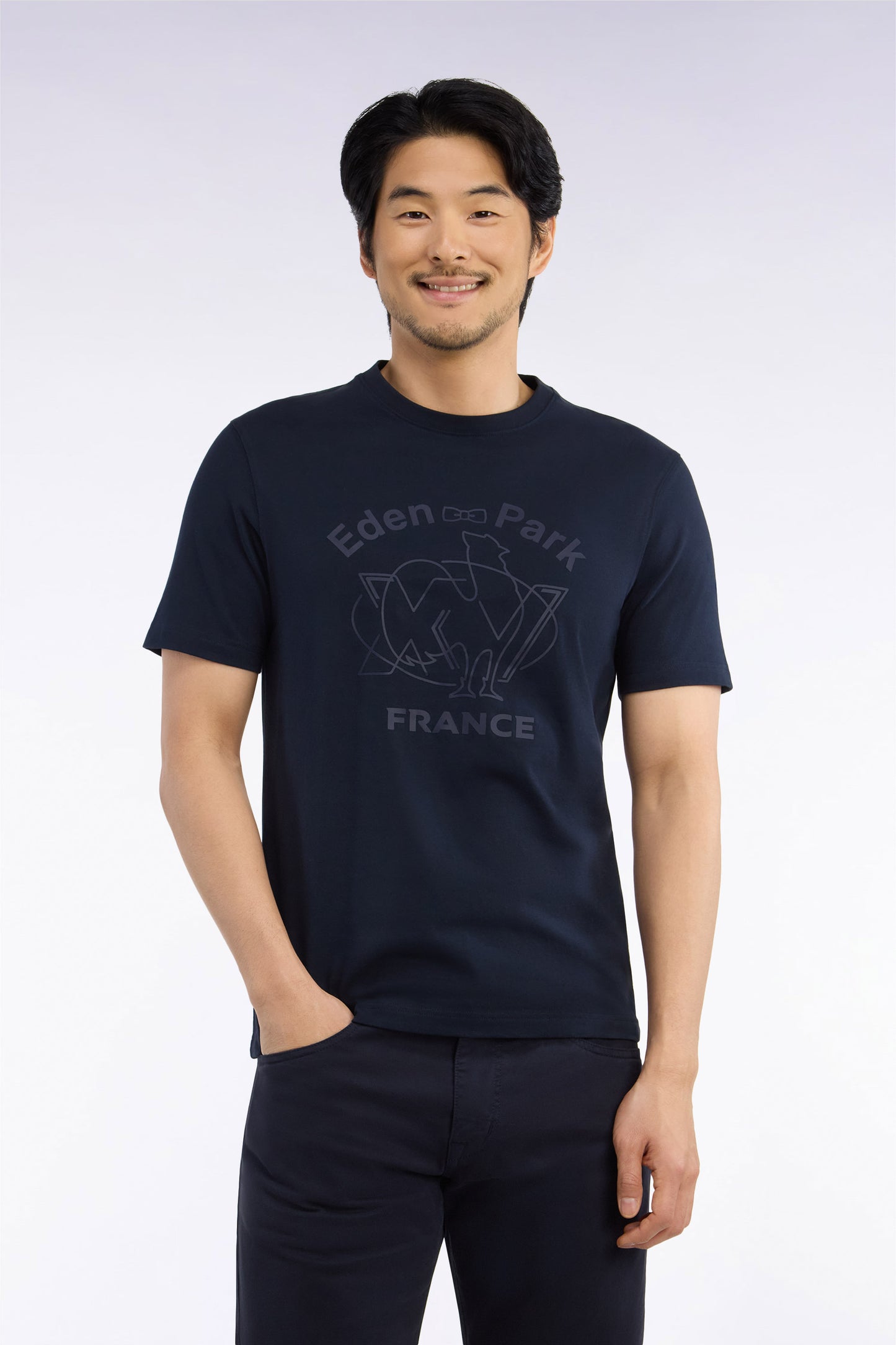 T-shirt manches courtes en coton marine sérigraphie XV de France coupe droite
