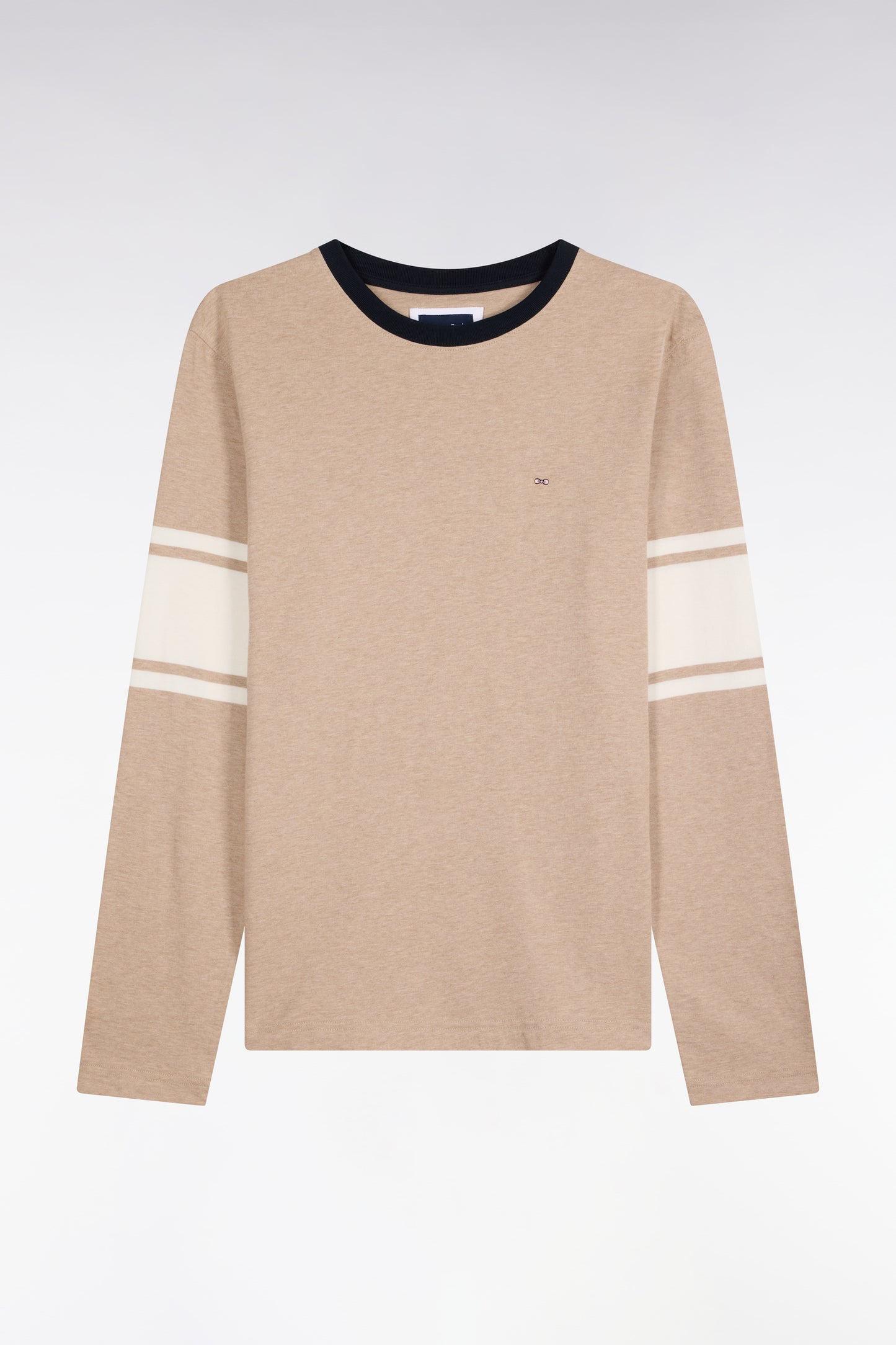 T-shirt manches longues en coton peigné beige coupe droite