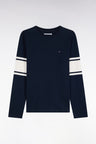 T-shirt manches longues en coton peigné marine coupe droite