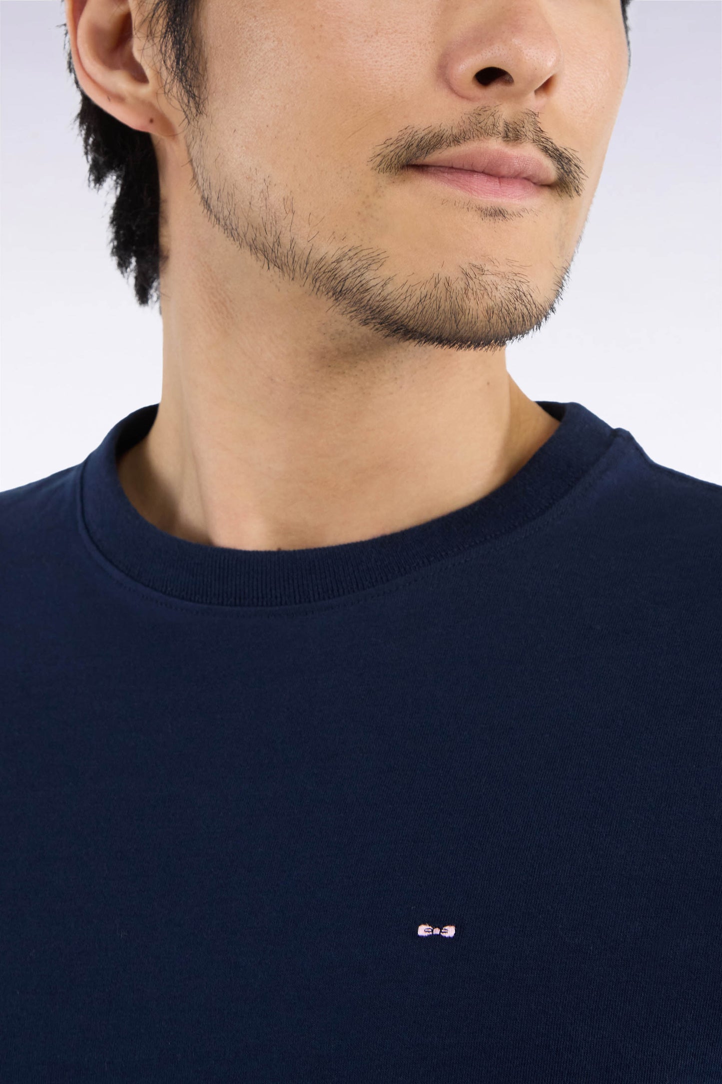 T-shirt manches longues en coton peigné marine coupe droite