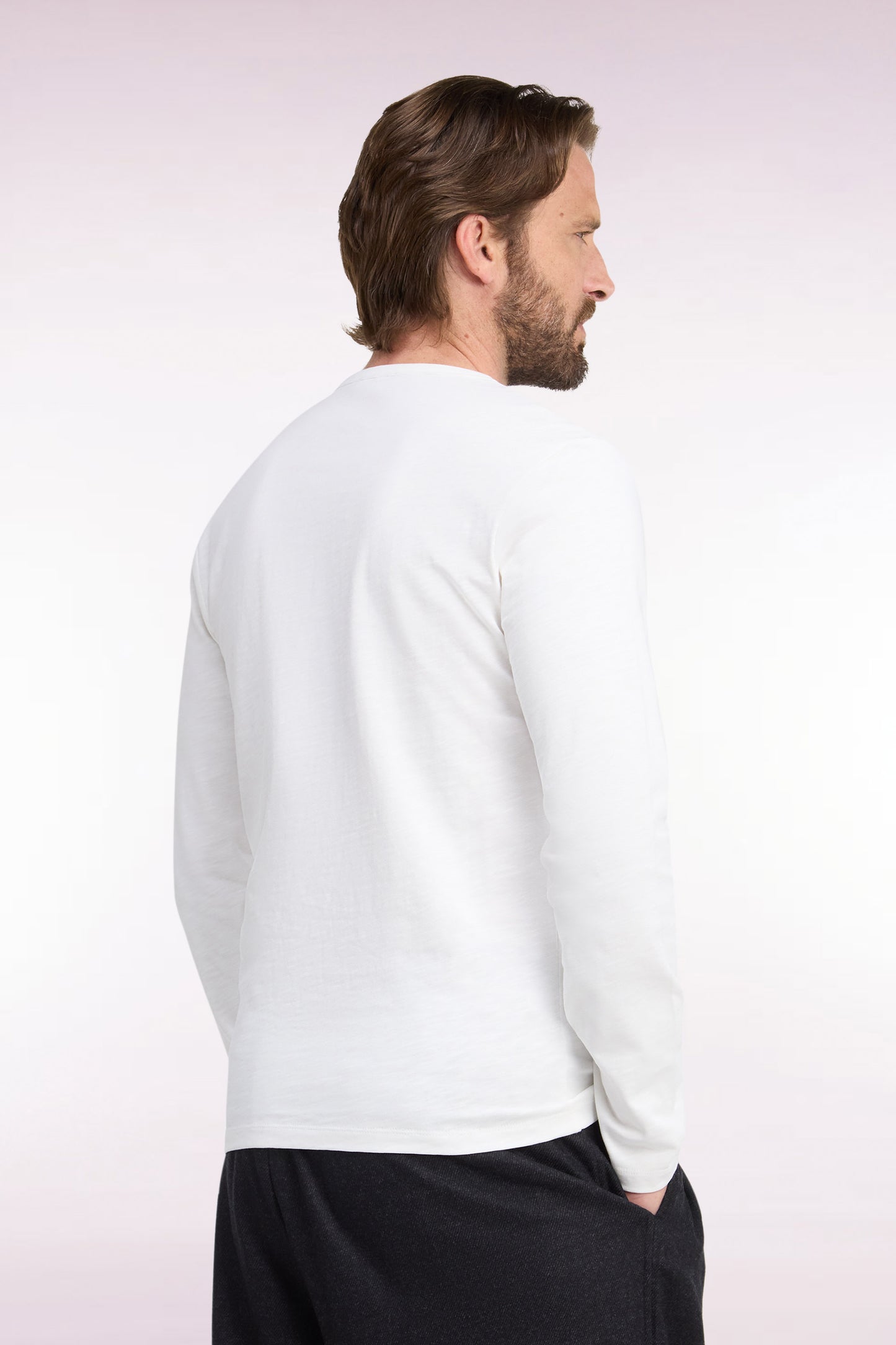 T-shirt manches longues en coton écru coupe ajustée