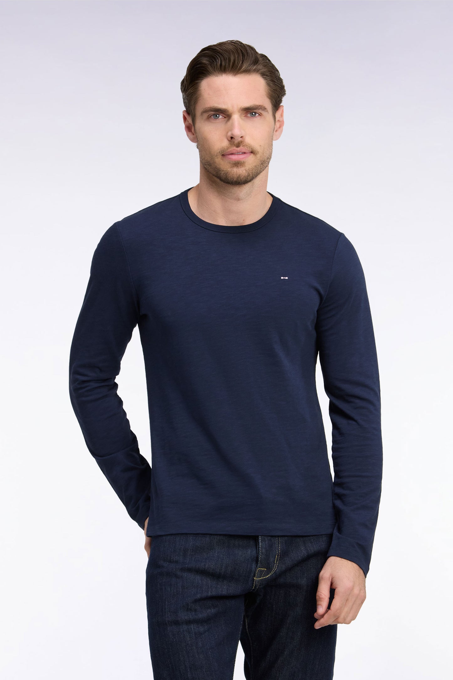 T-shirt manches longues en coton marine coupe ajustée