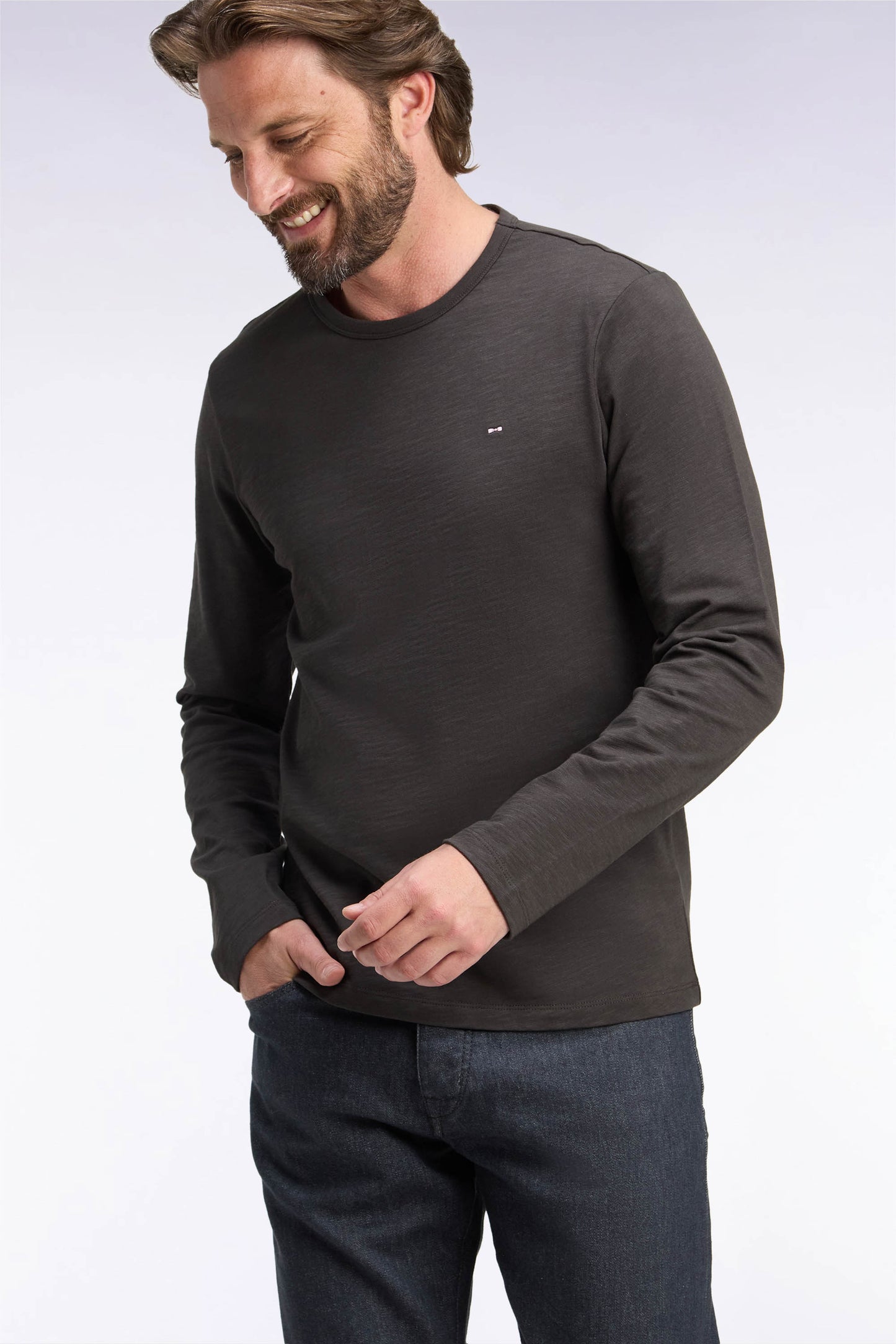 T-shirt manches longues en coton marron coupe ajustée