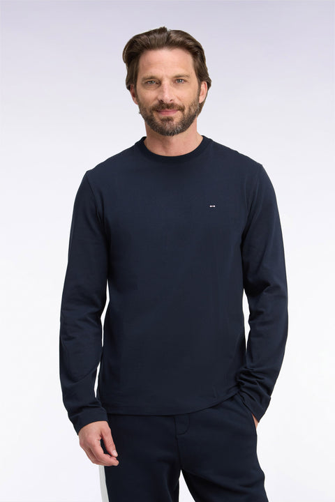 T-shirt manches longues en coton marine coupe droite - Image 3