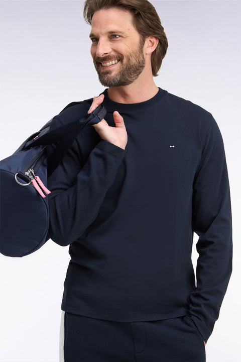T-shirt manches longues en coton marine coupe droite - Image 1