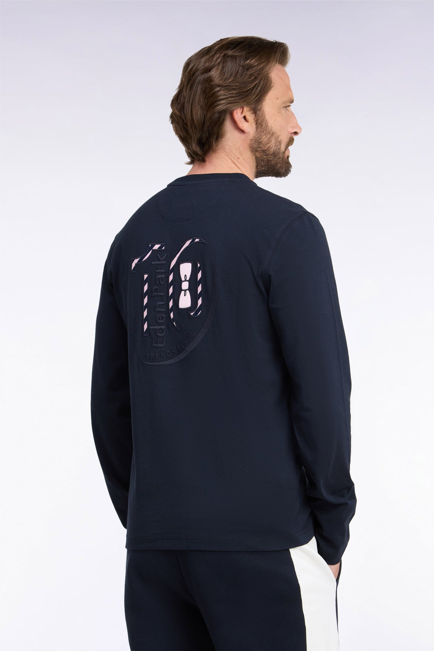 T-shirt manches longues en coton marine coupe droite