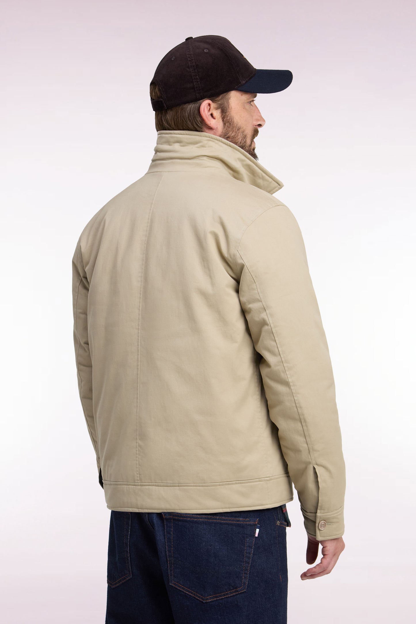 Blouson en coton stretch beige coupe droite