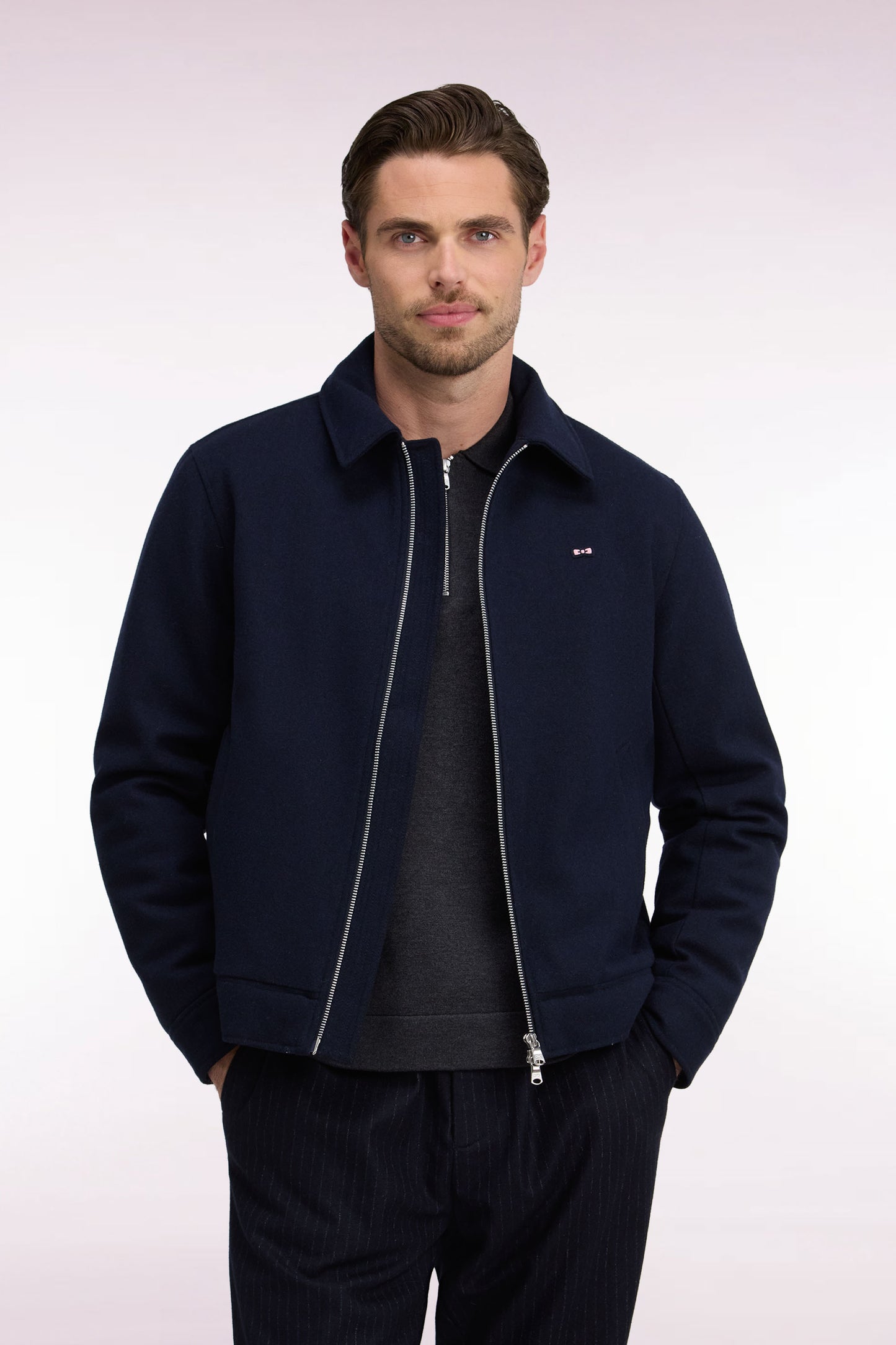 Blouson en flanelle ouatinée marine coupe droite