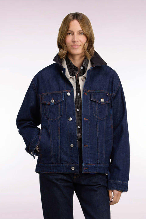 Blouson en denim brut à col velours coupe oversized - Image 2