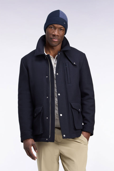 Short straight cut navy flannel parka - Image 3