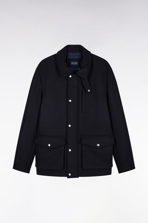 Short straight cut navy flannel parka - Image 2
