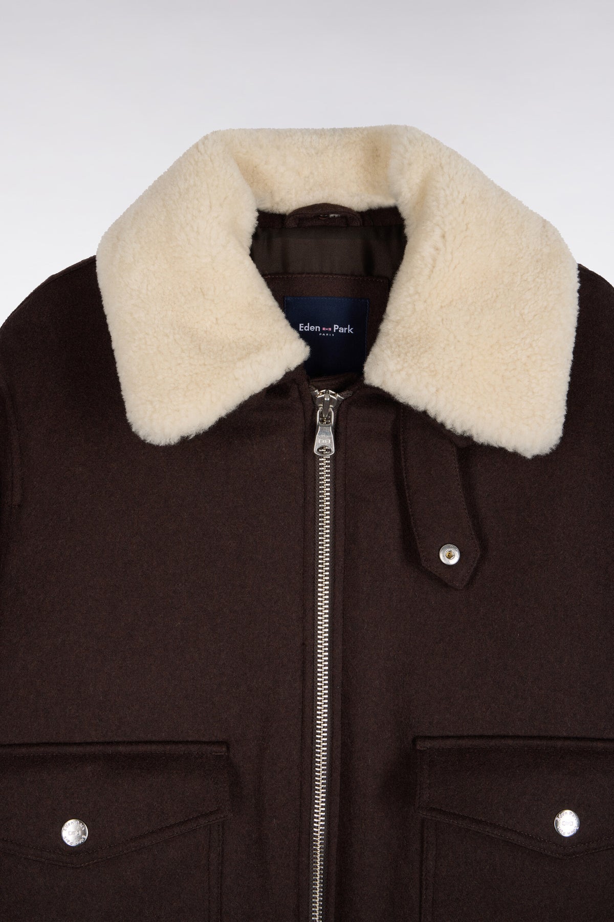 Blouson en maille marron à col shearling