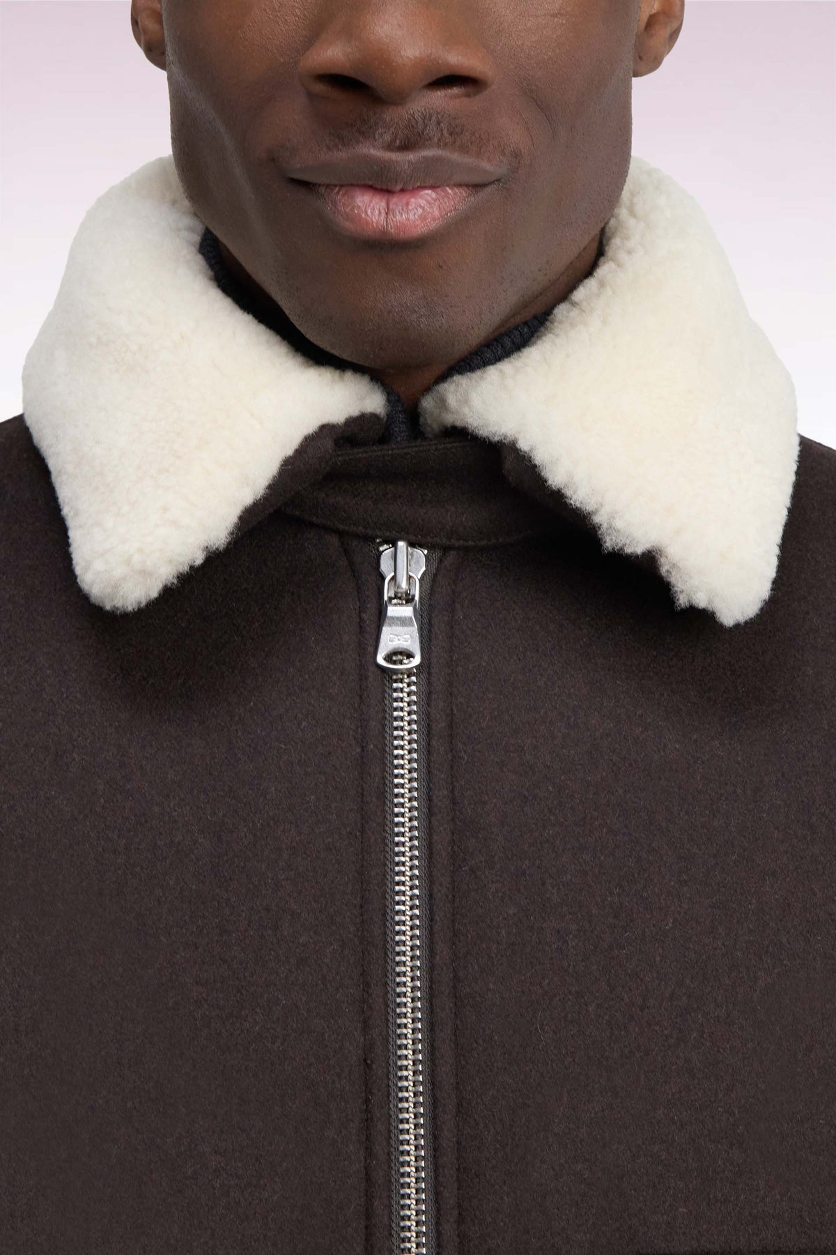 Blouson en maille marron à col shearling