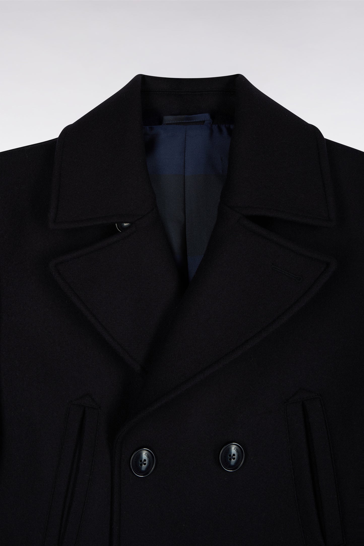 Manteau cabas double boutonnage en lainage marine coupe droite