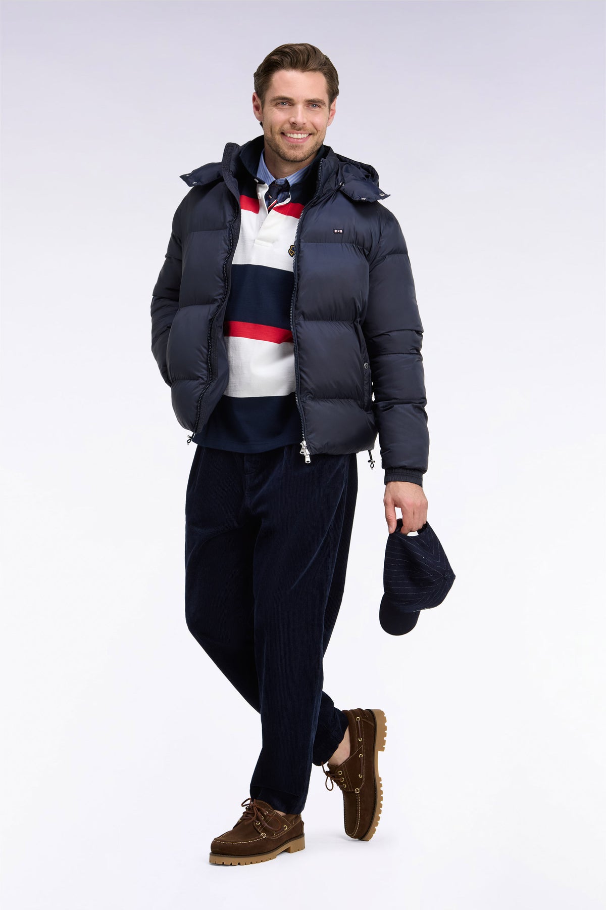 Doudoune en nylon marine à capuche amovible