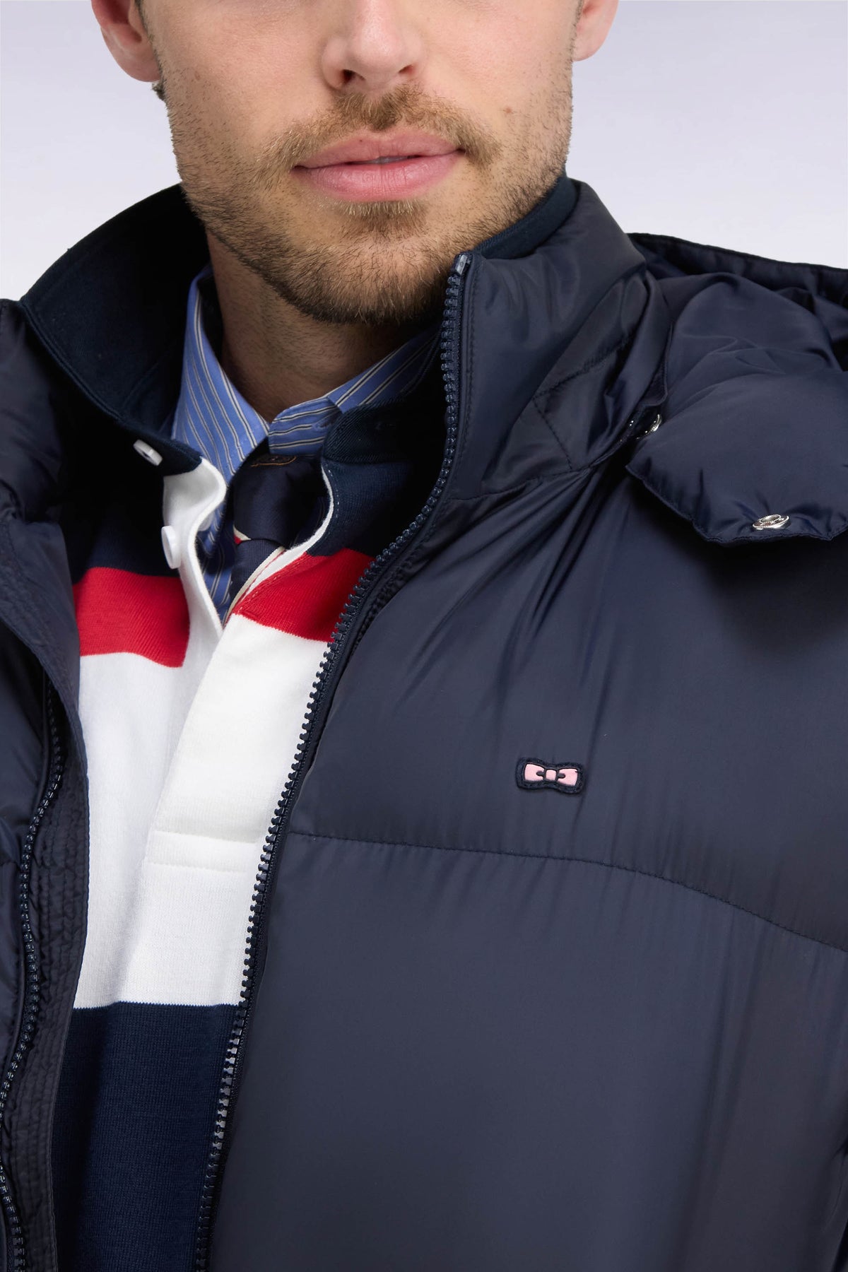 Doudoune en nylon marine à capuche amovible