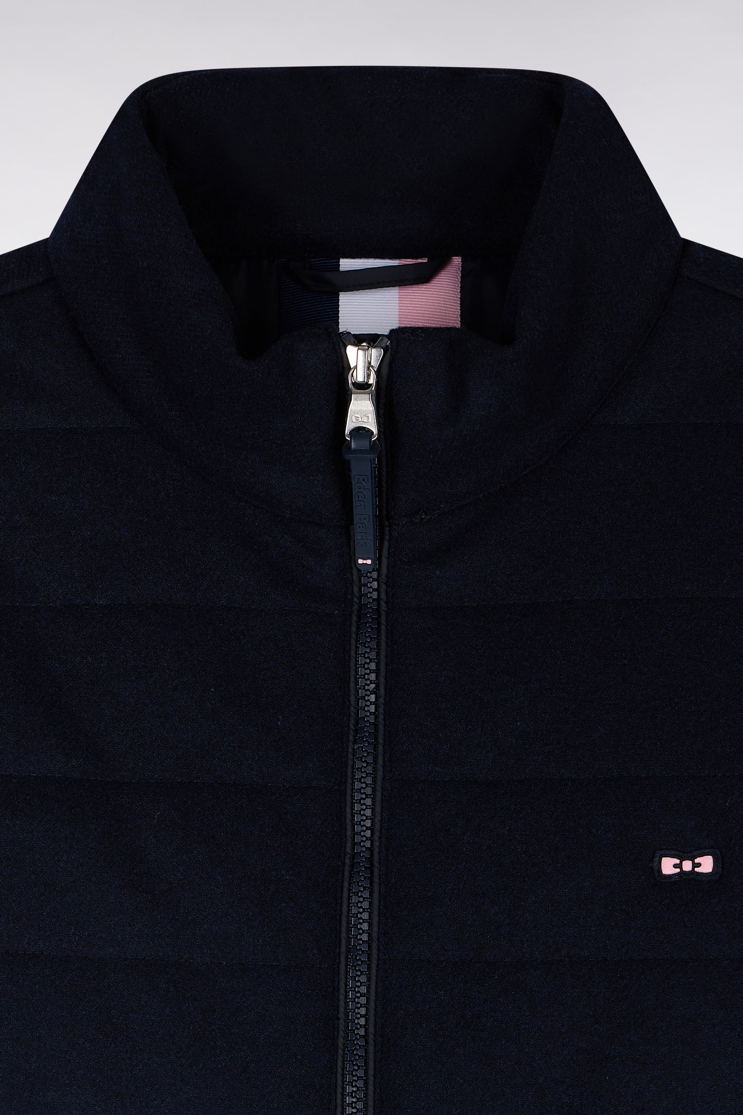 Doudoune bimatière en nylon et flanelle marine