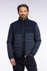 Doudoune bimatière en nylon et flanelle marine