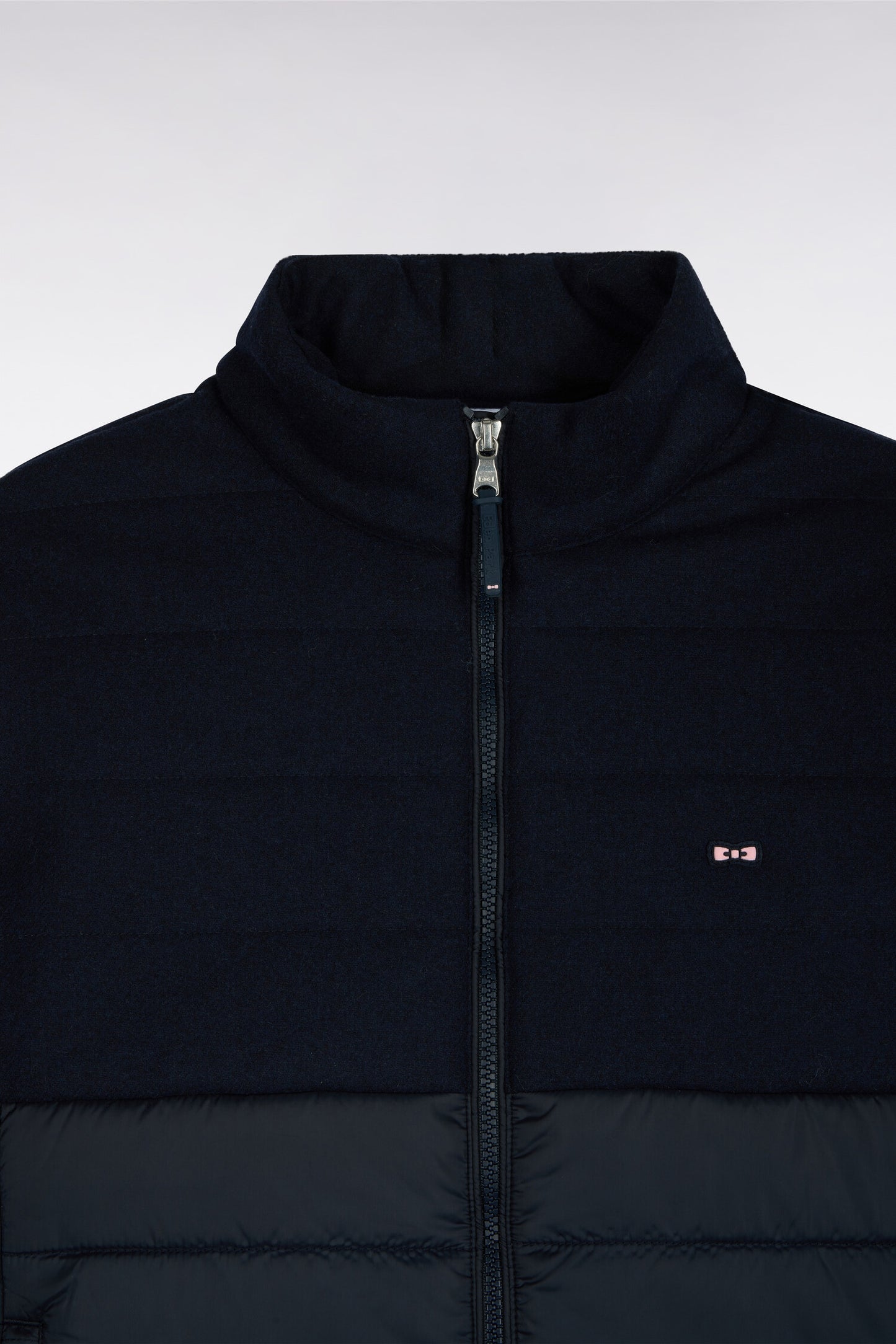 Doudoune sans manches bimatière en nylon et flanelle marine