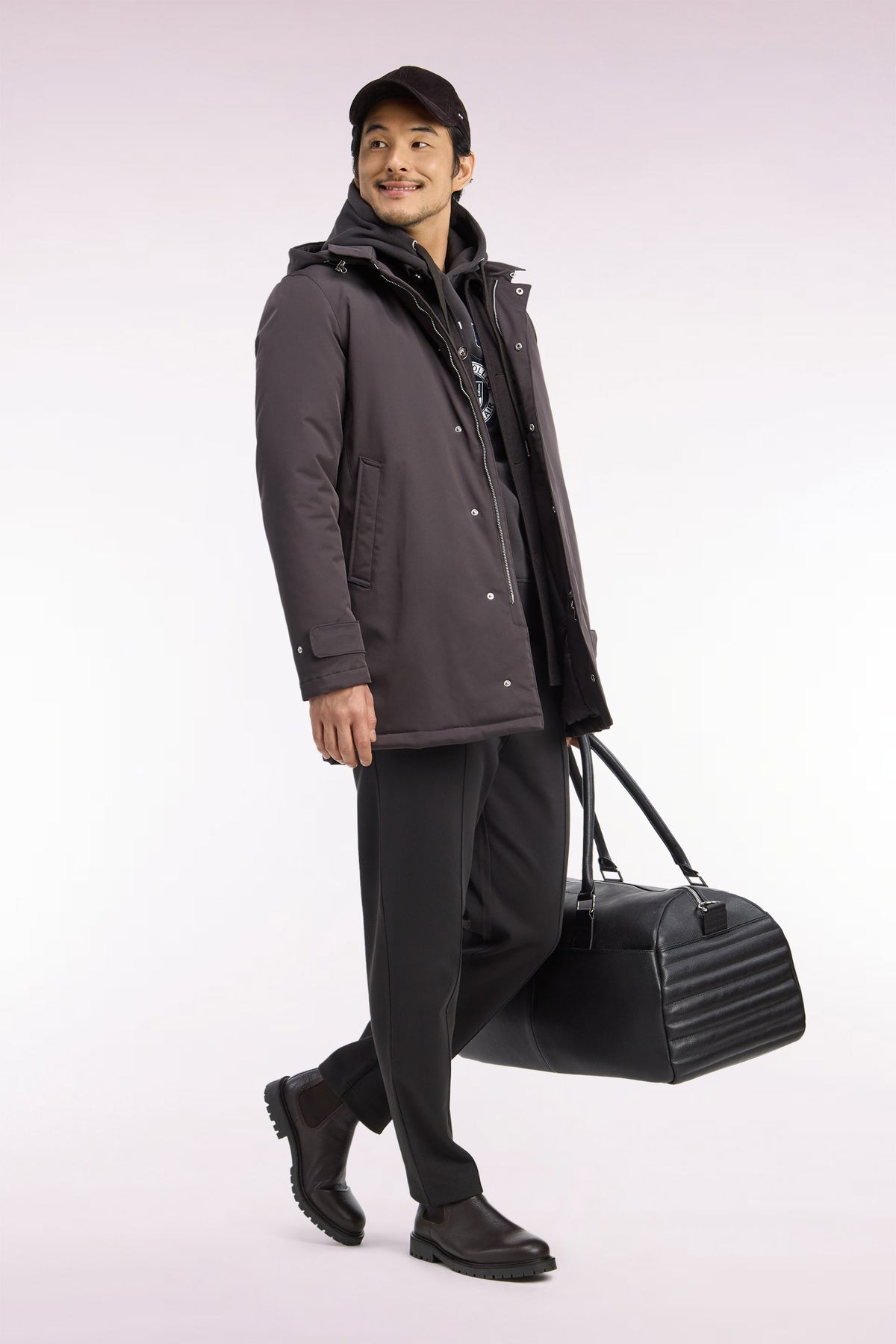 Brown nylon raincoat with removable hood