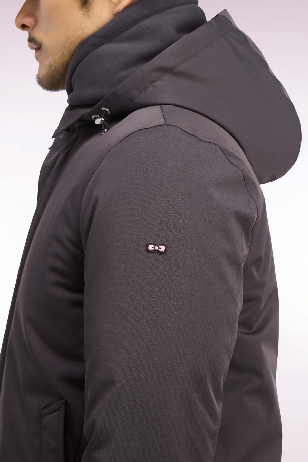 Brown nylon raincoat with removable hood