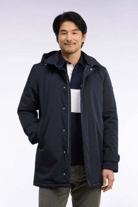 Black nylon raincoat with removable hood - Image 3