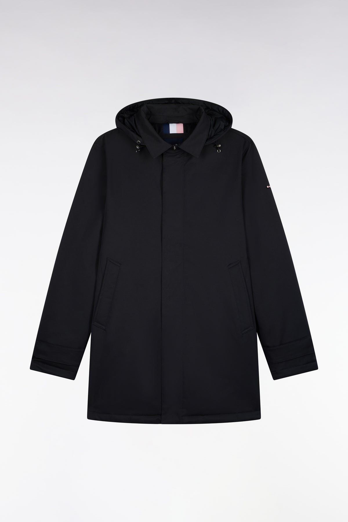 Imperméable en nylon noir à capuche amovible