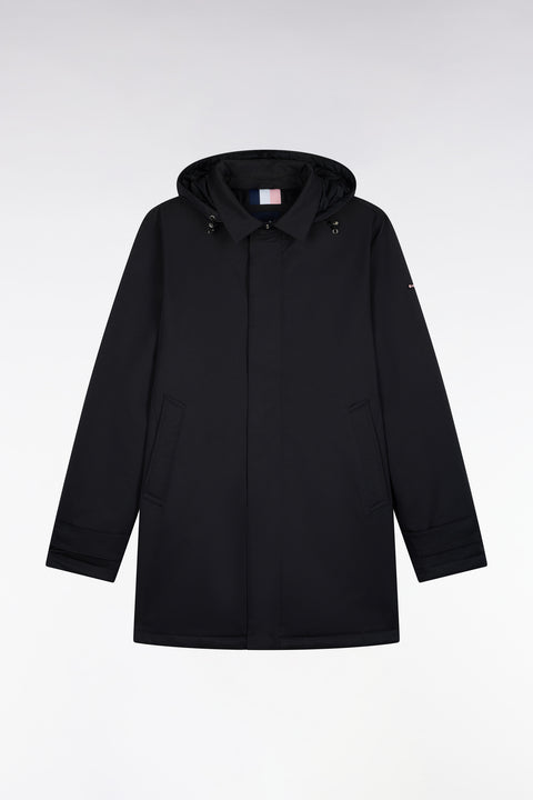 Black nylon raincoat with removable hood - Image 2
