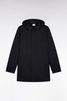 Black nylon raincoat with removable hood