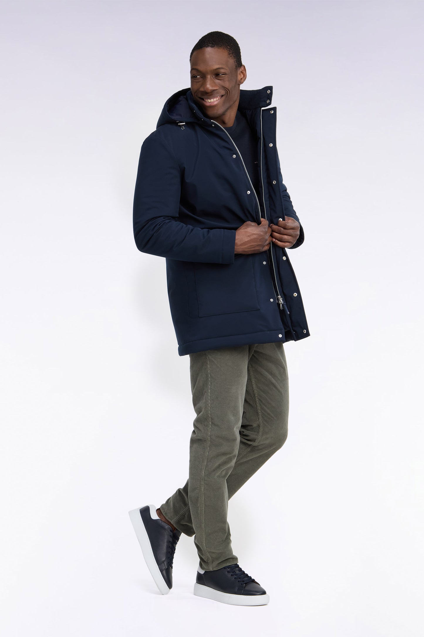 Parka en nylon brossé marine