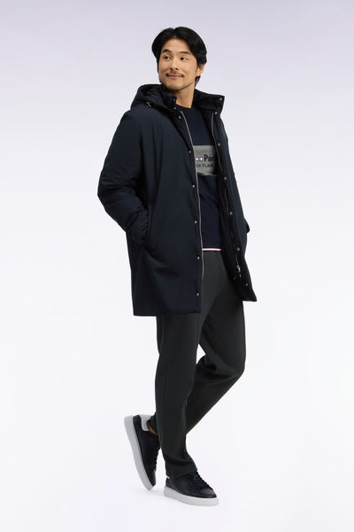 Black parka with removable hood