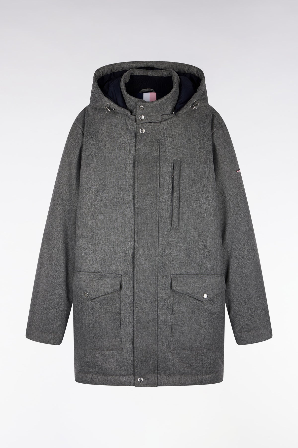 Gray flannel-style parka