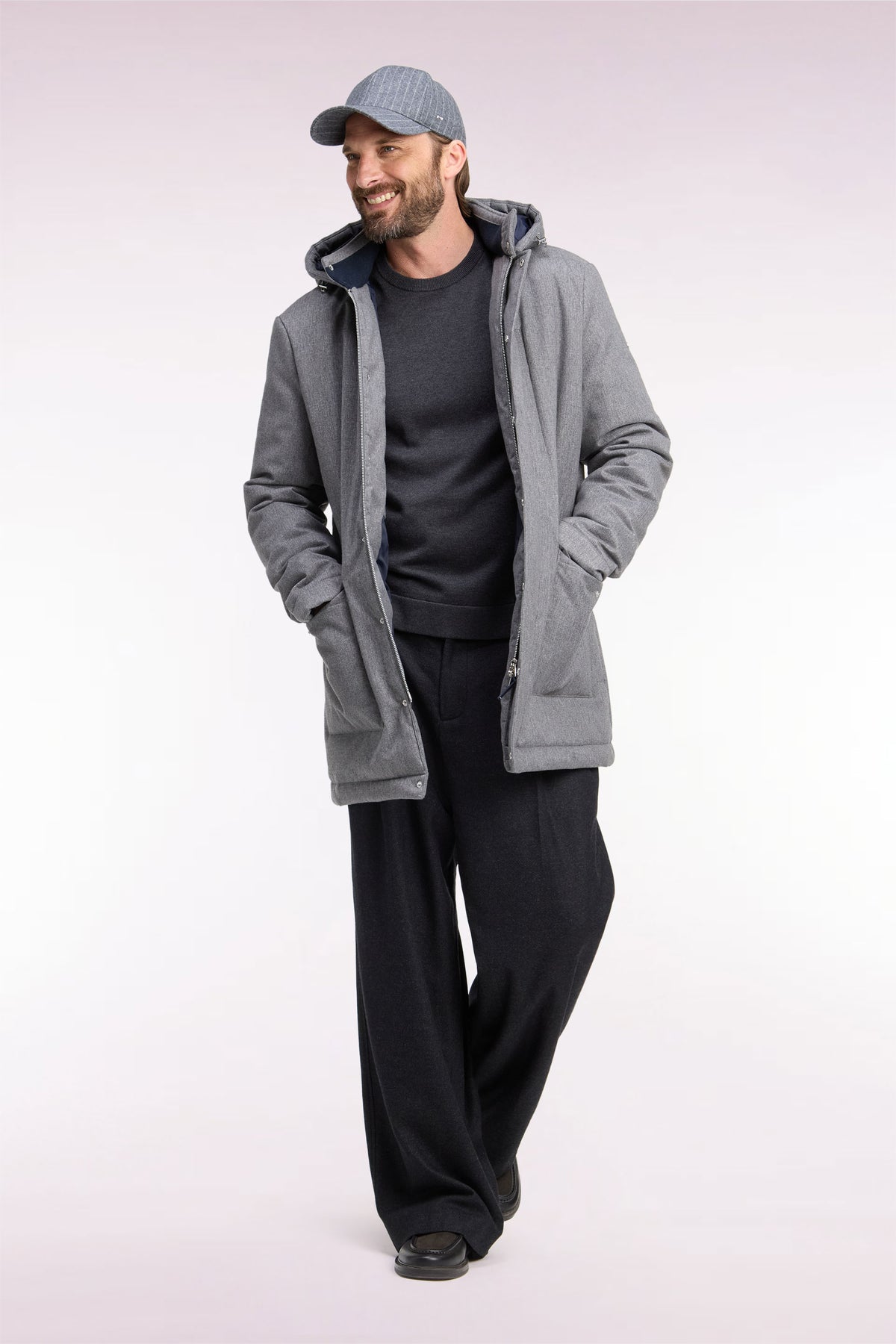 Gray flannel-style parka