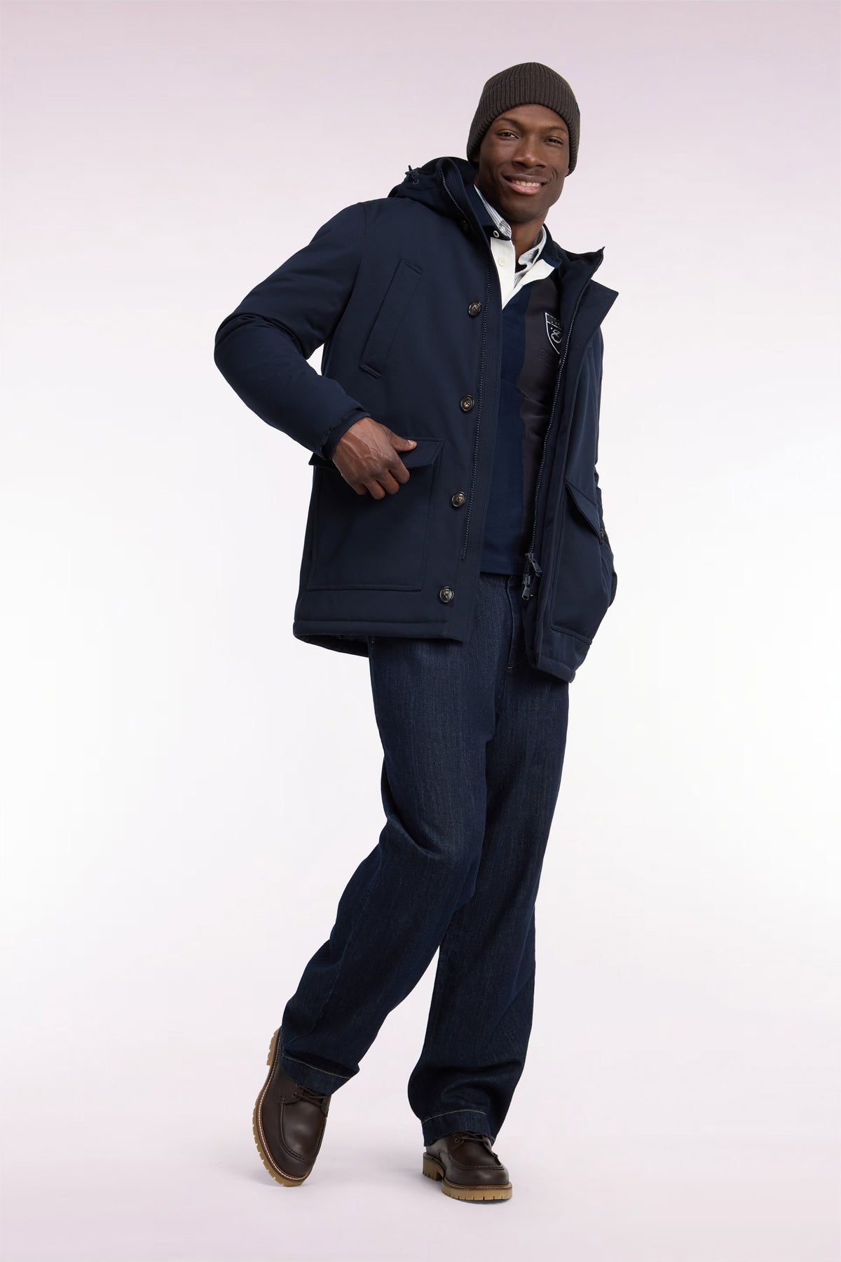 Navy buttoned parka