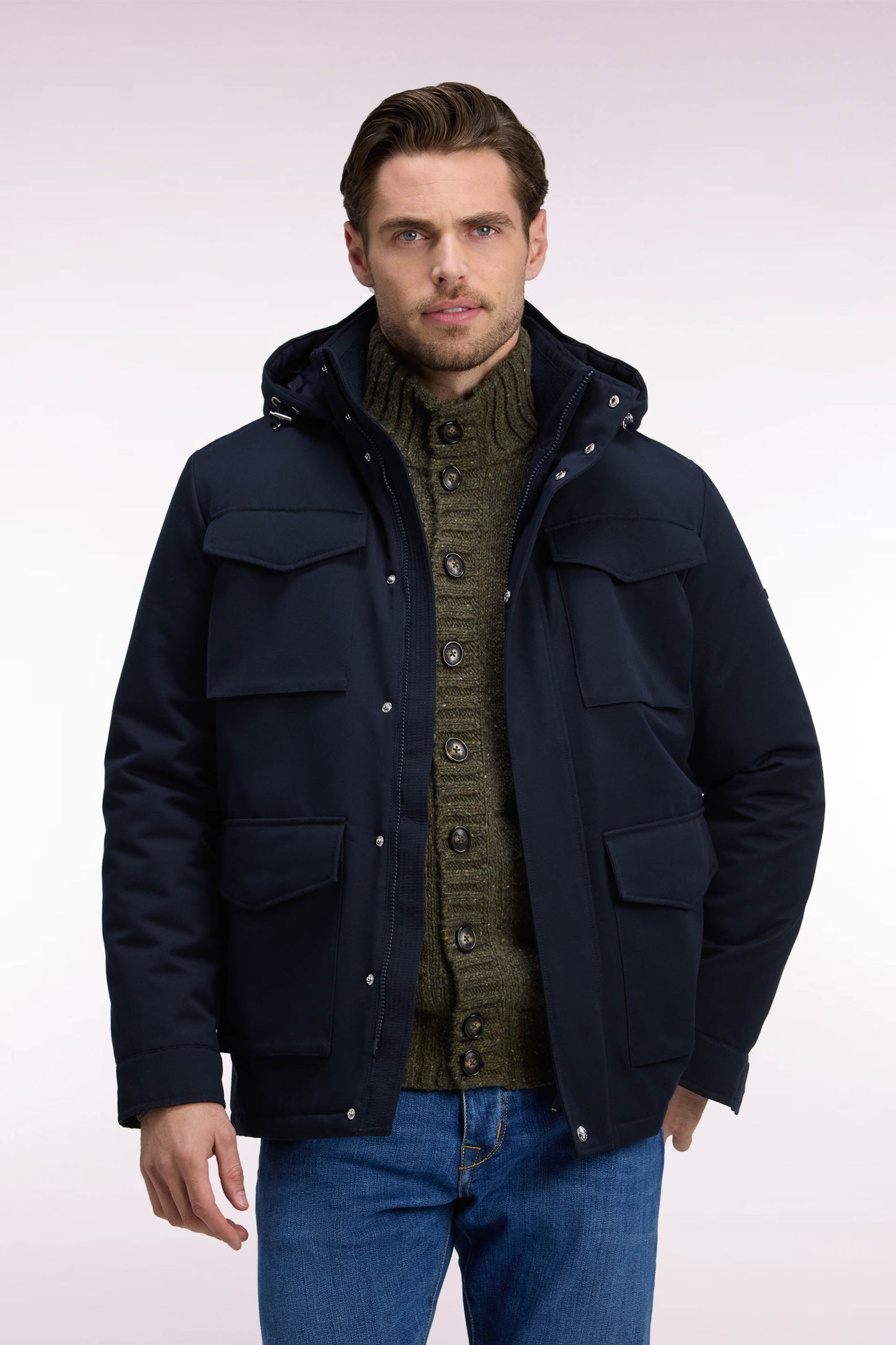 Parka façon saharienne en nylon marine