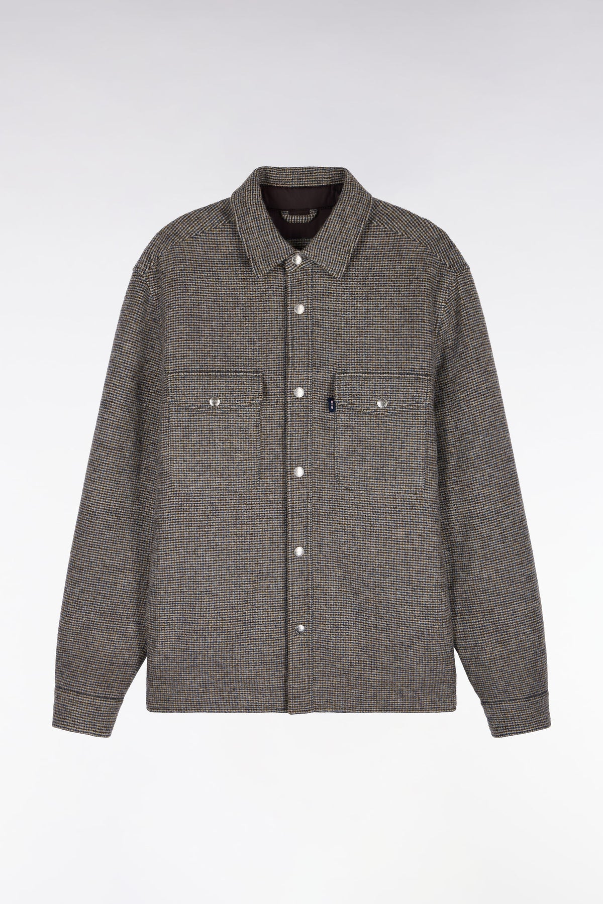 Surchemise en lainage tweedé pied-de-poule beige
