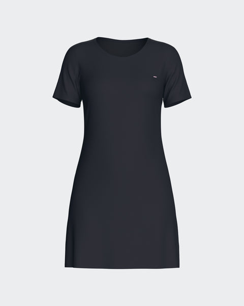 Plain nightie in navy stretch Tencel - Image 2