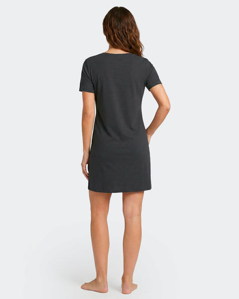 Plain nightie in navy stretch Tencel - Image 3